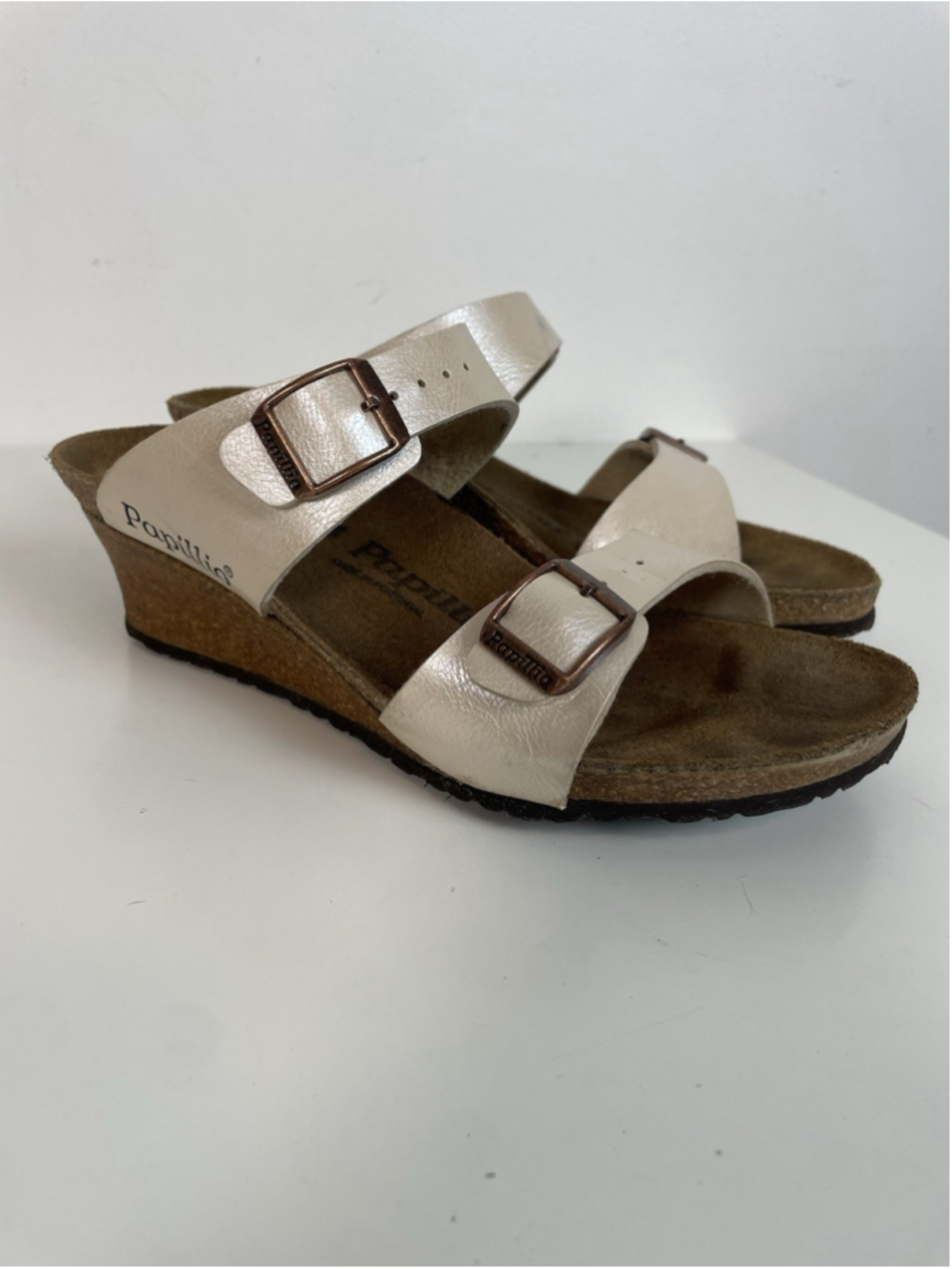 Birkenstock Papillio Dorothy Birko Flor Wedge Sandals Womens 37 IVory Cream